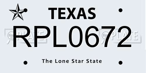 RPL0672 Texas License Plate