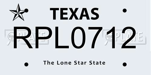 RPL0712 Texas License Plate