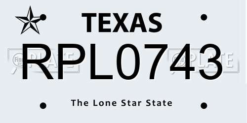 RPL0743 Texas License Plate