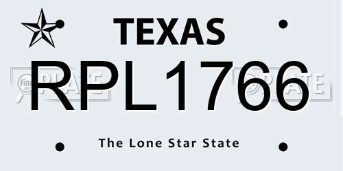 RPL1766 Texas License Plate