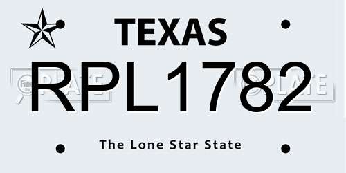 RPL1782 Texas License Plate