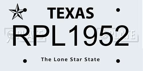 RPL1952 Texas License Plate