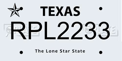 RPL2233 Texas License Plate
