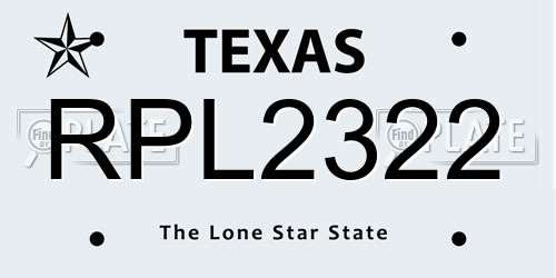 RPL2322 Texas License Plate