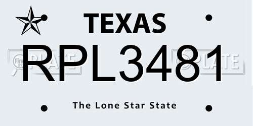 RPL3481 Texas License Plate