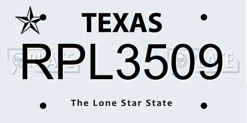 RPL3509 Texas License Plate