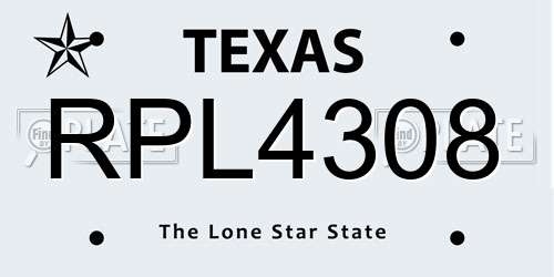 RPL4308 Texas License Plate
