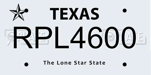 RPL4600 Texas License Plate