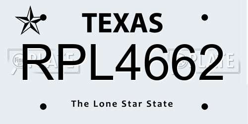 RPL4662 Texas License Plate