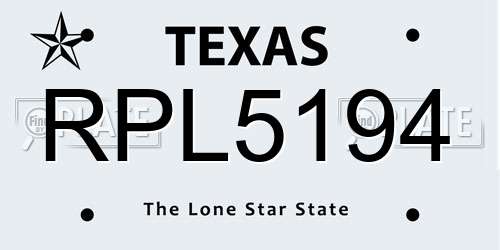 RPL5194 Texas License Plate