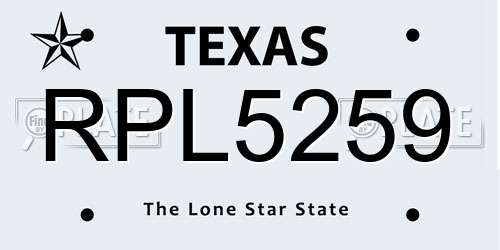 RPL5259 Texas License Plate