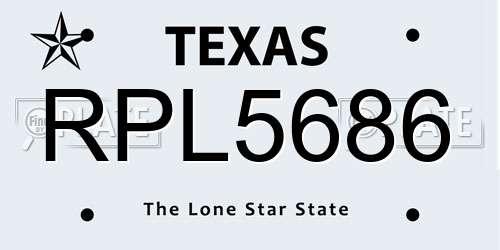 RPL5686 Texas License Plate