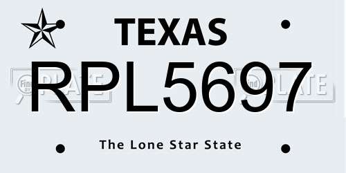 RPL5697 Texas License Plate