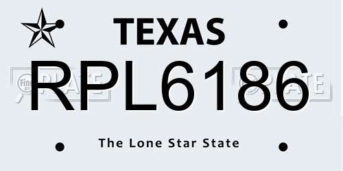 RPL6186 Texas License Plate