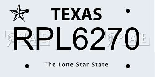 RPL6270 Texas License Plate