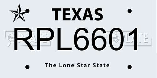RPL6601 Texas License Plate