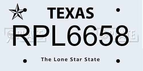 RPL6658 Texas License Plate