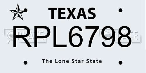 RPL6798 Texas License Plate