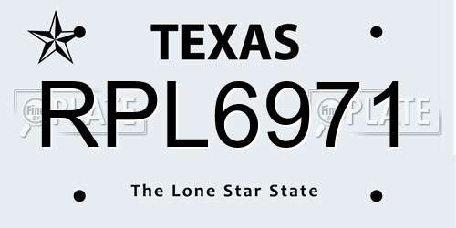 RPL6971 Texas License Plate