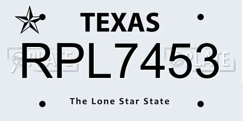 RPL7453 Texas License Plate
