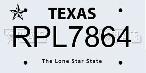 RPL7864 Texas License Plate