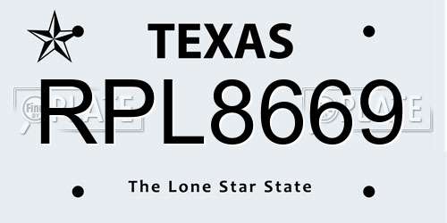 RPL8669 Texas License Plate