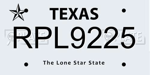 RPL9225 Texas License Plate