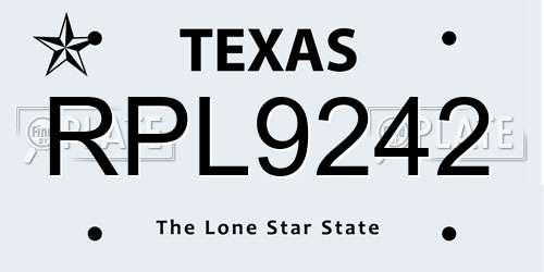 RPL9242 Texas License Plate