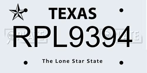 RPL9394 Texas License Plate