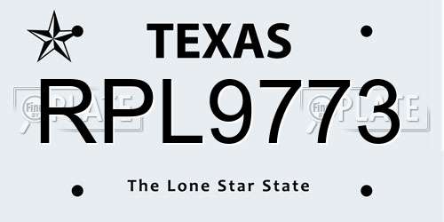 RPL9773 Texas License Plate