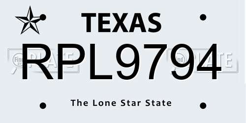 RPL9794 Texas License Plate