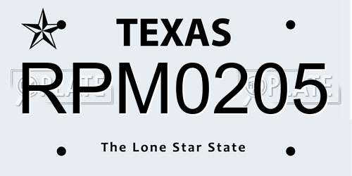 RPM0205 Texas License Plate