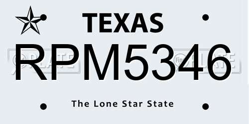 RPM5346 Texas License Plate