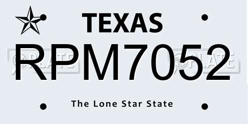RPM7052 Texas License Plate