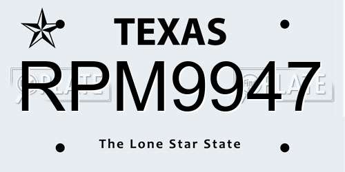 RPM9947 Texas License Plate
