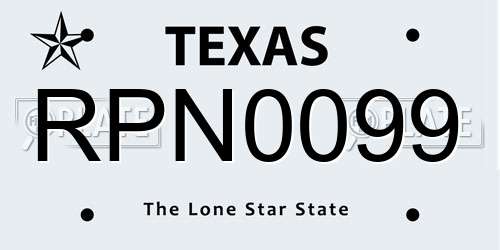 RPN0099 Texas License Plate