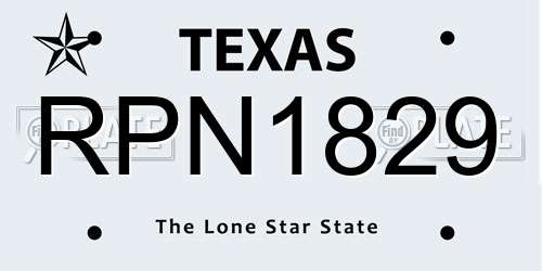 RPN1829 Texas License Plate