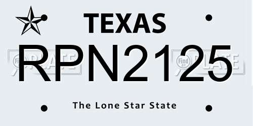 RPN2125 Texas License Plate