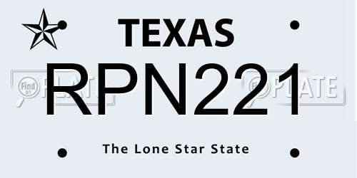 RPN221 Texas License Plate