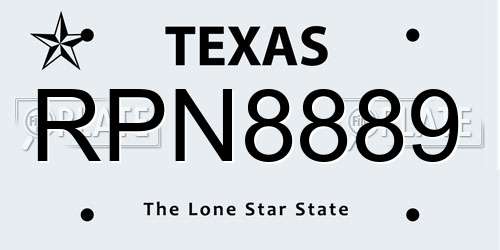 RPN8889 Texas License Plate