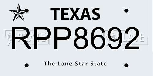 RPP8692 Texas License Plate