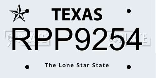 RPP9254 Texas License Plate