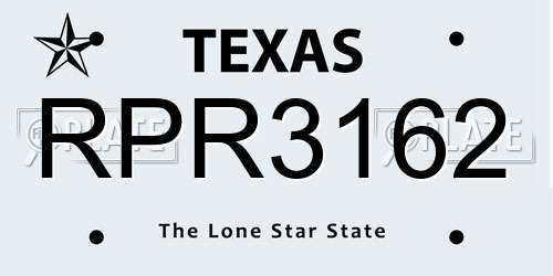 RPR3162 Texas License Plate