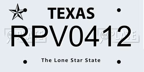 RPV0412 Texas License Plate