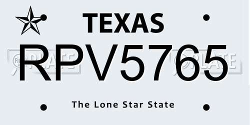RPV5765 Texas License Plate