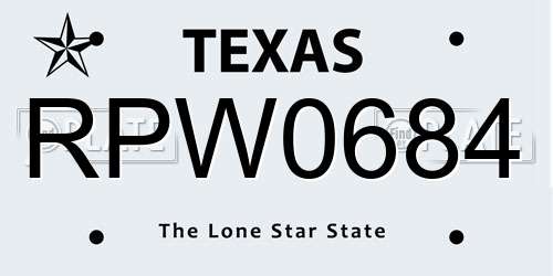 RPW0684 Texas License Plate