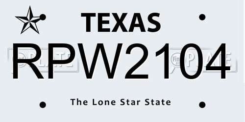 RPW2104 Texas License Plate