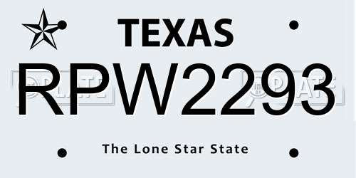 RPW2293 Texas License Plate