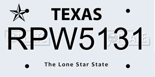 RPW5131 Texas License Plate