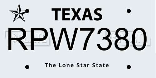 RPW7380 Texas License Plate